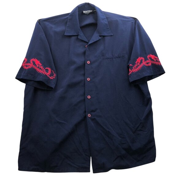 Dragonfly Mens Shirt Size XXL Short Sleeve Navy Blue Dragon Embroidered Classic - Picture 3 of 13